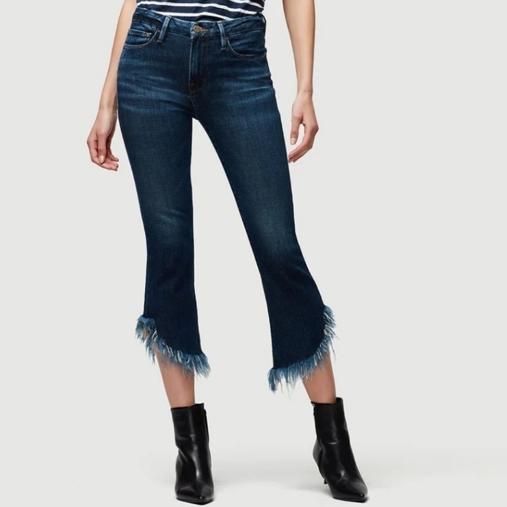 FRAME Denim Le Crop Mini Boot Shredded Raw Bayberry Size 26